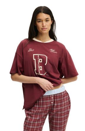 Cotton On Womens 90s Oversized Sporty V-Neck Tee in Burnt Apple Always Dreaming at Nordstrom, Size X-Large