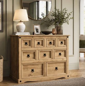 Home Discount Vida Designs Corona 4+3+2 Solid Wood Drawer Merchant Chest Storage Bedroom Furniture in Brown