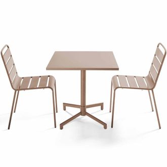 Oviala Conjunto de mesa y 2 sillas de jard&iacute;n de metal de 70 cm topo