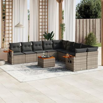 vidaXL Set De Sof&aacute;s De Jard&iacute;n 11 Pzas Y Cojines Rat&aacute;n Sint&eacute;tico Gris Vidaxl