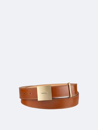 Calvin Klein Womens Logo Plaque Buckle Belt - Brown - S