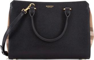 Burberry Banwell Leather and House Check Canvas Small tote bag - Zwart