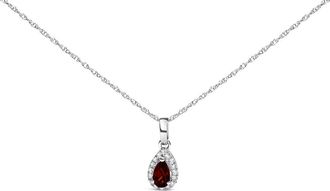House of Brilliance 10K White Gold 5x3mm Gemstone and Diamond Accent Halo Pear Shape 18 Pendant Necklace in Red Garnet | White at Nordstrom
