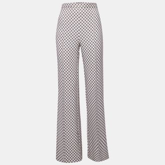 Elisabetta Franchi Cream Printed Crepe High Rise Trousers