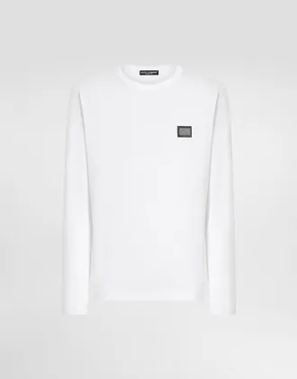 Dolce & Gabbana Long-sleeved T-shirt With Logo Tag - Man T-shirts And Polos White 48
