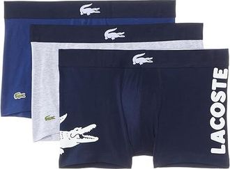 Lacoste Cotton Stretch Big Croc Print Trunks, 3-pack Mens Underwear Navy Blue/White/Gray : M (EUR 5), Cotton/Elastane