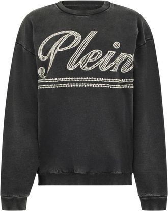 Philipp Plein Washed Open Back Sweatshirt Strass Signature - Dames - Sweatshirts - Zwart - S - Katoen - Hoodies & sweatvesten