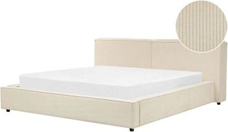 Beliani EU Super King Size Waterbed Beige Corduroy Upholstery 6ft with Thick Padded Headboard Footboard LINARDS