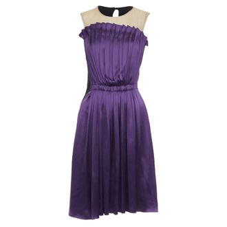 Lanvin 2006 Runway purple nude silk gathered panelled cocktail dress FR36 S