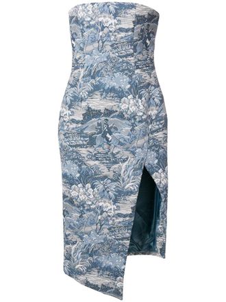 Off-white Tapestry bustier dress - women - Cotton/Acrylic/Viscose/other fibers/Polyester - 40 - Blue