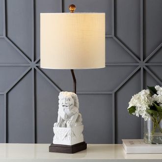 Jonathan Y Designs Guardian Lion 27.5 Ceramic Classic Modern LED Table Lamp