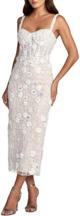 Mac Duggal Embellished Lace Sleeveless Midi Dress in Ivory Nude at Nordstrom, Size 10