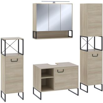 Vicco Conjunto De Muebles De Ba&ntilde;o Vionna, Roble/negro, 4 Partes