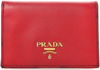 Prada Red Saffiano Leather Triangle Bi-Fold Card Holder Wallet (Authentic Pre- Loved)