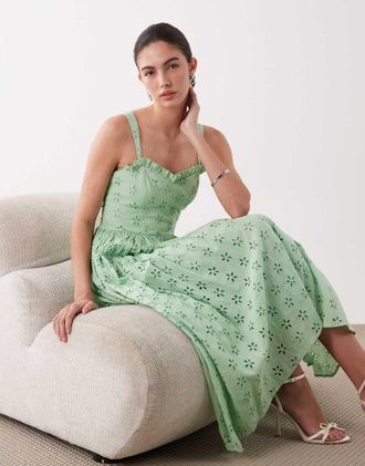 Lace & Beads Vestito al polpaccio stile corsetto in pizzo di cotone verde pastello