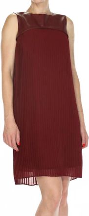 Joseph Ribkoff Pleated Faux Leather Trapeze Dress In Merlot