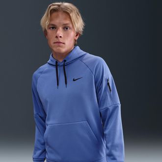Nike Mens Nike Therma Therma-FIT Hooded Fitness Pullover in Blue | DQ4834-411