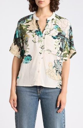 T Tahari Split Neck Shirt in Latte Botanical Print at Nordstrom Rack, Size X-Large