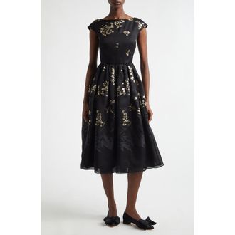 Erdem Floral Brocade Cap Sleeve Midi Dress in Black at Nordstrom, Size 10 Us