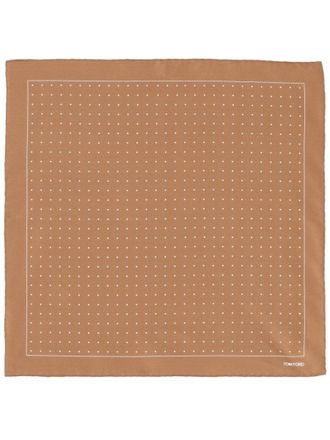 Tom Ford Warm Brown Dotted Pattern Silk Scarf