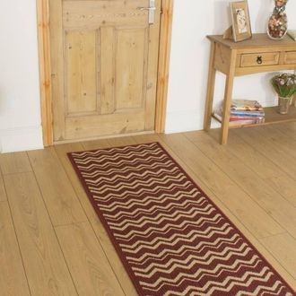 Runrug Hallway Carpet Runner Rug - Hardwearing & Durable, 7mm - Chevron in Red | Size: 66 cm x 420 cm