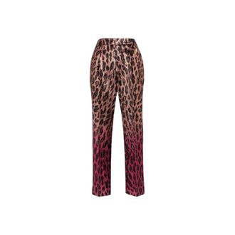 Roberto Cavalli Straight Trousers, female, Pink, Size: S Metallic Jaguar-Jacquard Trousers