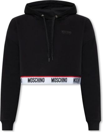 Moschino Hoodies & sweatvesten, Dames, Zwart, L, Katoen, Logo Banda Hoodie