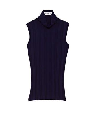 C&acirc;llas Milano Romy Sleeveless Turtleneck in Merino Wool Rib in Navy at Nordstrom, Size X-Large