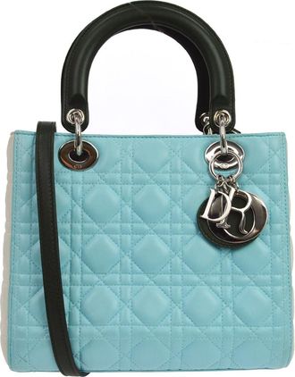 Dior Tricolor Lady Dior Bag Cannage Quilt Leather Blue Leather Handbag (Pre-Owned)