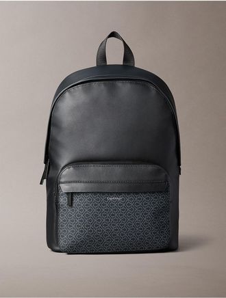 Calvin Klein Mens Allover Monogram Logo Backpack - Black