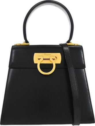 Ferragamo Convertible Top Handle Bag Leather Black Leather Handbag (Pre-Owned)
