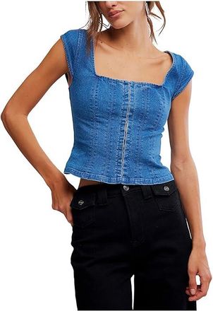 Free People Marilyn Denim Corset Womens Clothing Skylight : LG (Womens 12-14), Cotton/Denim/Polyester