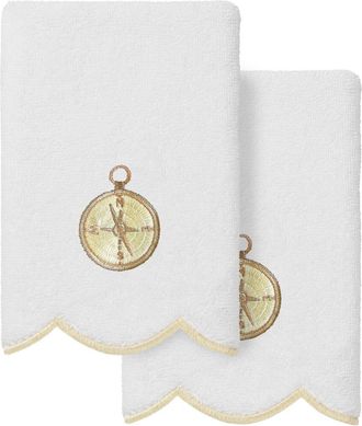 Linum Home Textiles 100% Turkish Cotton Sea Joy Scallop 2Pc Embellished Fingertip Towel Set