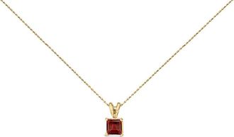 House of Brilliance 14K Yellow Gold 5x5 MM Square Shaped Red Garnet Solitaire Pendant Necklace