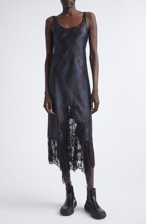 Collina Strada Anemone Satin & Lace Tank Dress in Black Watercolor Floral at Nordstrom, Size X-Small