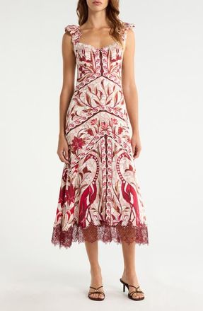Farm Rio Stained Glass Lace Trim Maxi Dress in Stained Glass Red at Nordstrom, Size Xx-Small