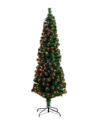 Nearly Natural 6Ft Slim Pre-Lit Fiber Optic Artificial Christmas Tree With 282 Colorful Led Lights