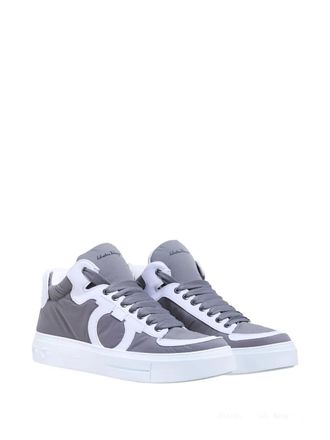 Ferragamo High-Top Padded Leather Sneaker - Gray
