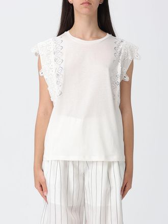 Liu Jo T-shirt smanicata in cotone con strass e pizzo