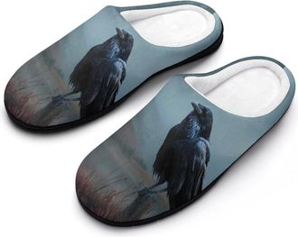 Generic Crow And U.S. Flag Mens Slippers Memory Foam Winter Warm Sandals Slip On House Shoes Size 7-14