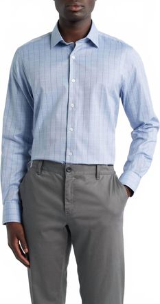 Scott Barber Melange Dobby Pane Long Sleeve Shirt In Blue