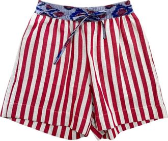 Claramonte Gestreepte katoenen shorts met elastische taille - Heren - Korte Broeken - Rood - ONE Size - Katoen - Korte Broeken