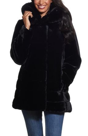 Gallery Hooded Faux Fur Coat in Black at Nordstrom, Size 1X