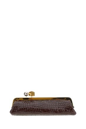 Jacquemus Crocodile-Embossed Leather Elongated Pouch Bag with Geometric Hardware