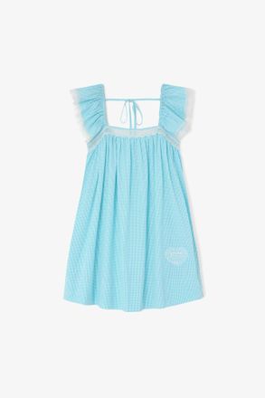 Ganni Blue Dress in Check - Size 10/12 Organic Cotton