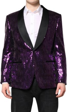 Dolce & Gabbana Mens Sequin Blazer Shawl Collar - Purple Nylon - Size EU 52 (Mens)