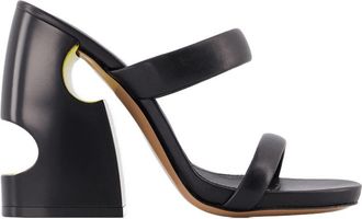 Off-white Womens Neon-Accented Slides Black Leather Sandal
