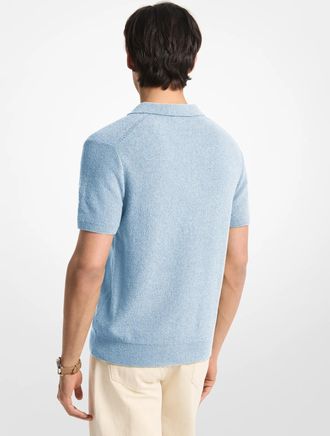 Michael Kors Boucle Cotton Blend Short-Sleeve Polo Sweater