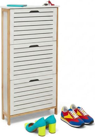 Relaxdays Relaxdays shoe cabinet, HxWxD: 108.5x53x19 cm, tilting shoe cabinet, narrow hallway storage, white/natural