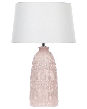 Beliani L&aacute;mpara de mesa cer&aacute;mica rosa